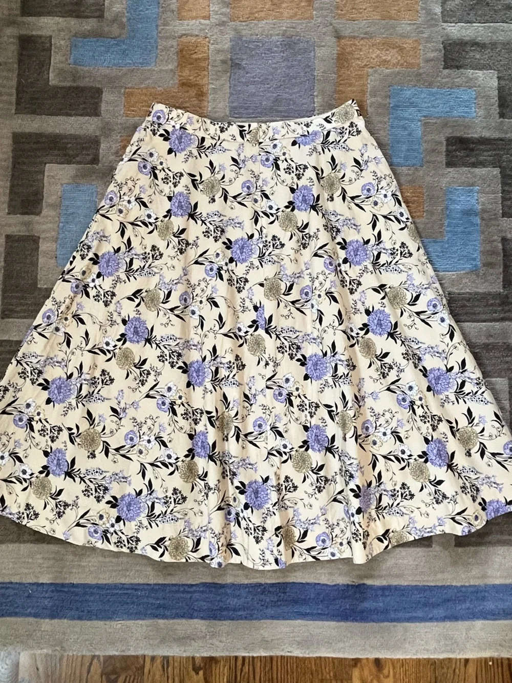 Ann Taylor A-Line Midi Skirt Pockets Floral Cotton Beige Purple Women's 16 NWOT